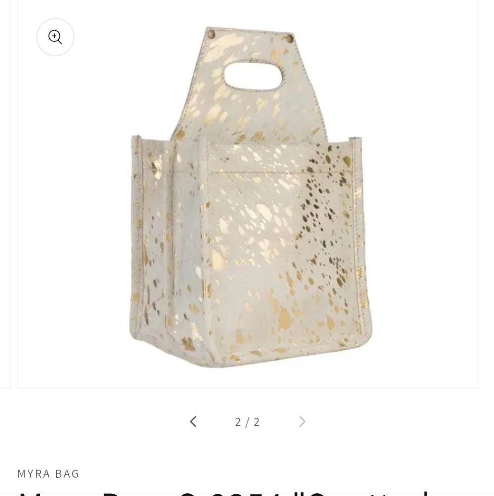 Myra  Spotted Snow White Cow Hide  Six Pack Drink  Caddy NWOT